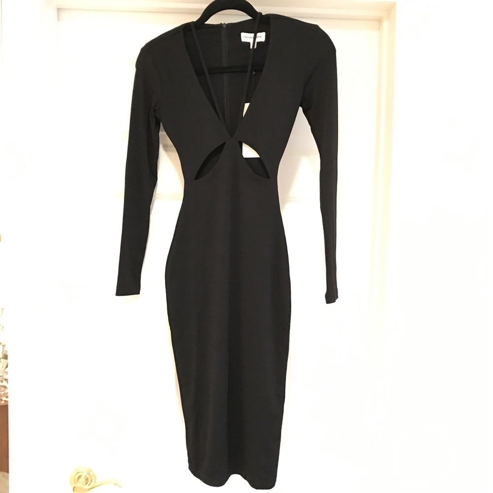 Black Long Sleeve bodycon cut out front Dress